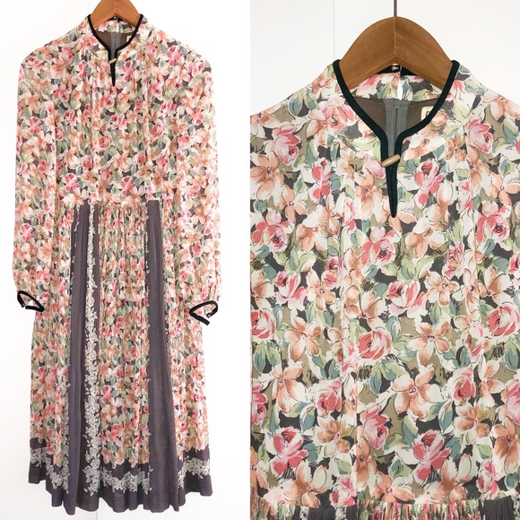 Vintage Dresses & Skirts - Vtg 70s Floral Dress Boho Flowy Festival Hippie